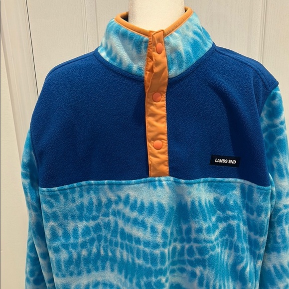Lands' End Blue Puffer Jacket with Stand-Up Collar and Quarter-Zip Closure - Picture 2 of 9